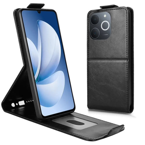 Stand Case For Realme Narzo 80 Lite 4G  /  C71 4G (India)  /  Note 70T 4G Magnetic Clasp Vertical Flip Leather Phone Cover with Card Holder - Black - 1