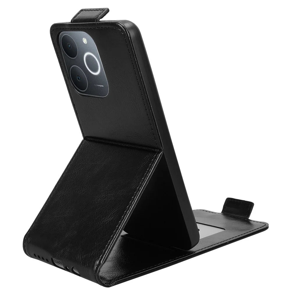 Stand Case For Realme Narzo 80 Lite 4G  /  C71 4G (India)  /  Note 70T 4G Magnetic Clasp Vertical Flip Leather Phone Cover with Card Holder - Black - 3