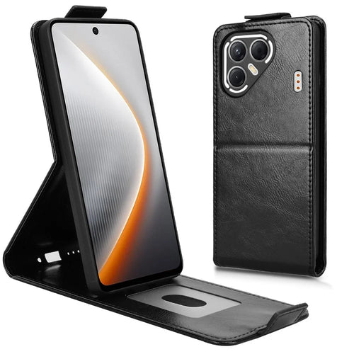 For TECNO Pova 7 5G Stand Case Magnetic Clasp Vertical Flip Leather Phone Cover with Card Holder - Black - 1