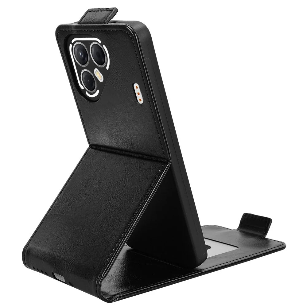 For TECNO Pova 7 5G Stand Case Magnetic Clasp Vertical Flip Leather Phone Cover with Card Holder - Black - 3