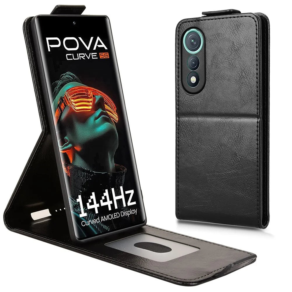For TECNO Pova Curve 5G LJ8k Stand Case Magnetic Clasp Vertical Flip Leather Phone Cover with Card Holder - Black - 1