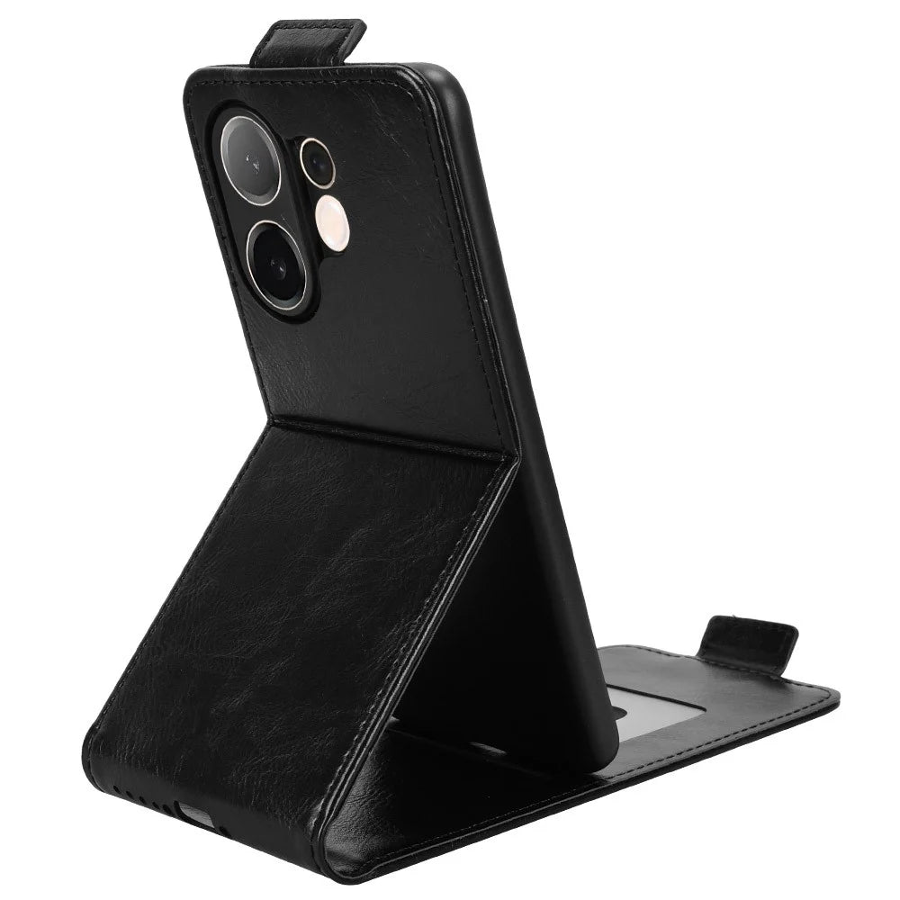 For vivo V60 5G Stand Case Magnetic Clasp Vertical Flip Leather Phone Cover with Card Holder - Black - 3