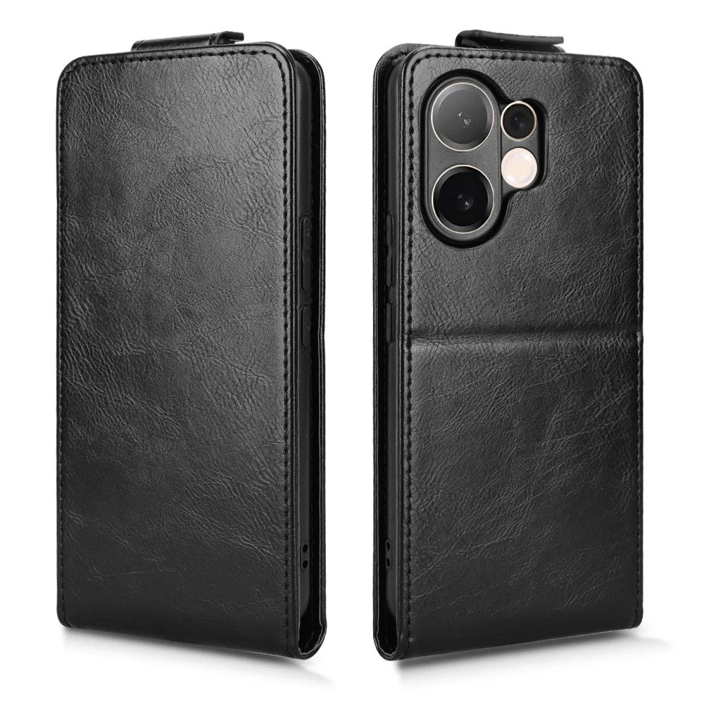 For vivo V60 5G Stand Case Magnetic Clasp Vertical Flip Leather Phone Cover with Card Holder - Black - 5