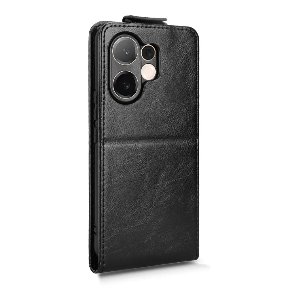 For vivo V60 5G Stand Case Magnetic Clasp Vertical Flip Leather Phone Cover with Card Holder - Black - 7
