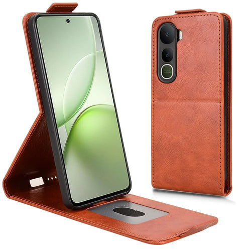 For vivo Y400 5G Stand Case Magnetic Clasp Vertical Flip Leather Phone Cover with Card Holder - Orange - 1