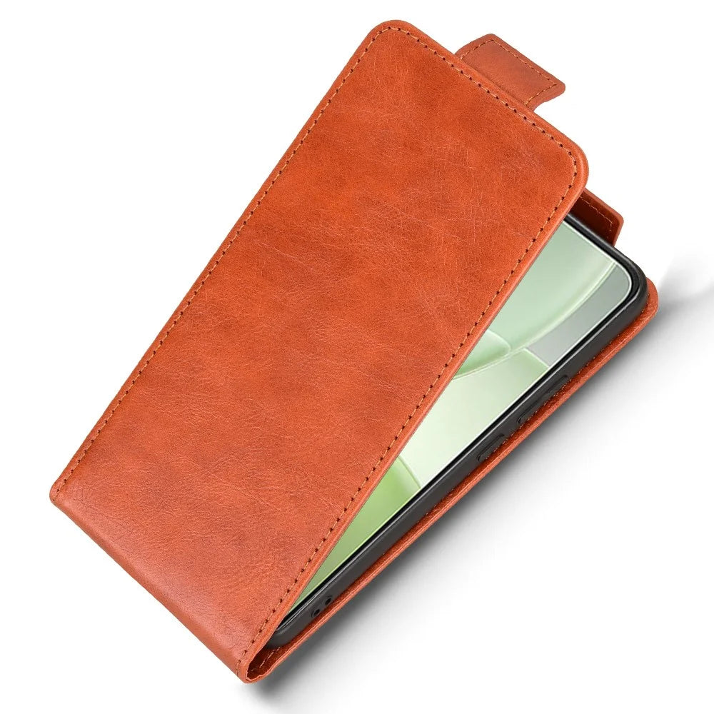 For vivo Y400 5G Stand Case Magnetic Clasp Vertical Flip Leather Phone Cover with Card Holder - Orange - 4