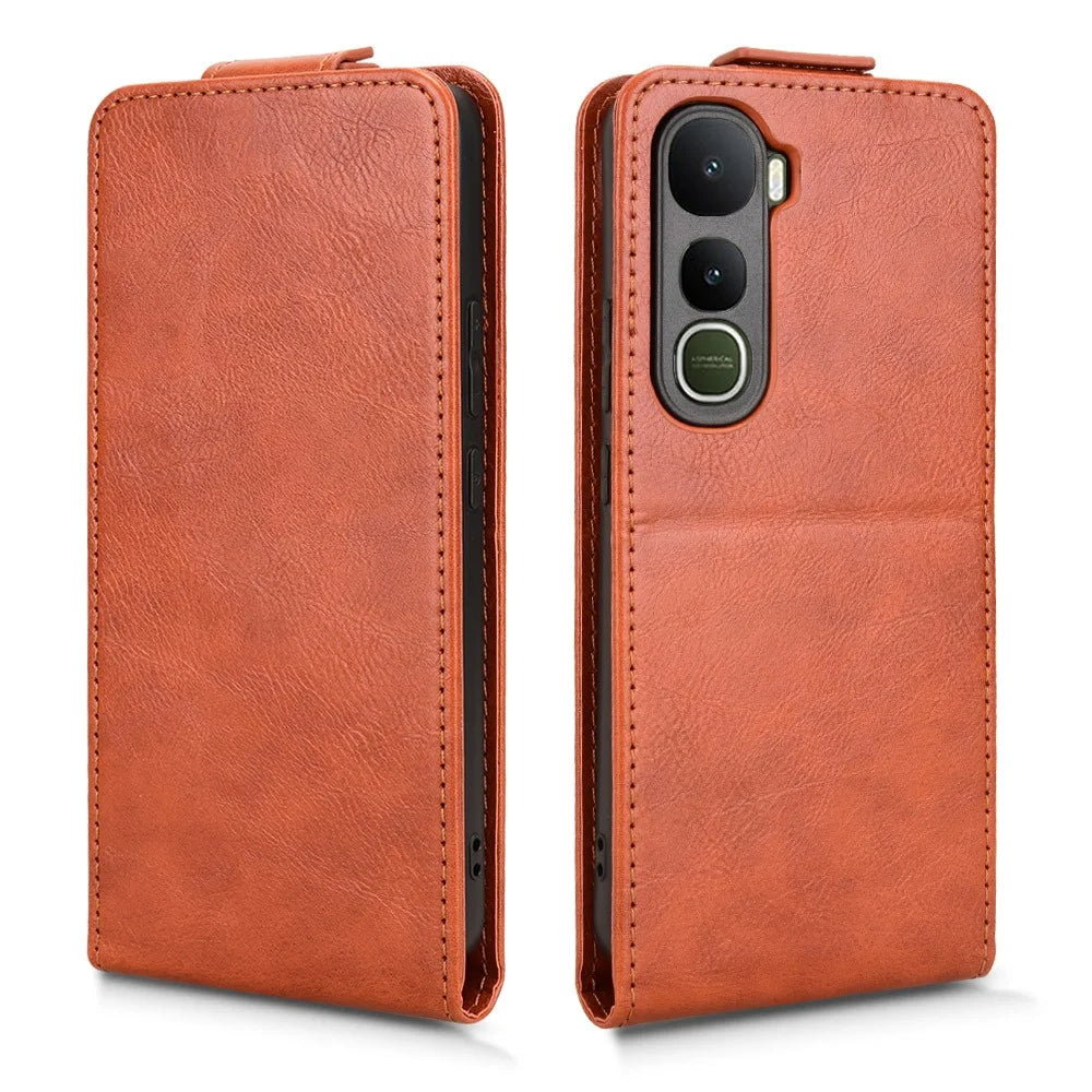 For vivo Y400 5G Stand Case Magnetic Clasp Vertical Flip Leather Phone Cover with Card Holder - Orange - 5