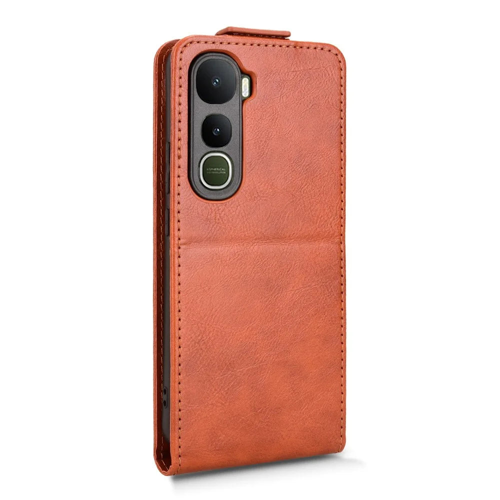 For vivo Y400 5G Stand Case Magnetic Clasp Vertical Flip Leather Phone Cover with Card Holder - Orange - 7