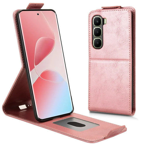 For Infinix Hot 60 Pro+ 4G Stand Case Magnetic Clasp Vertical Flip Leather Phone Cover with Card Holder - Rose Gold - 1