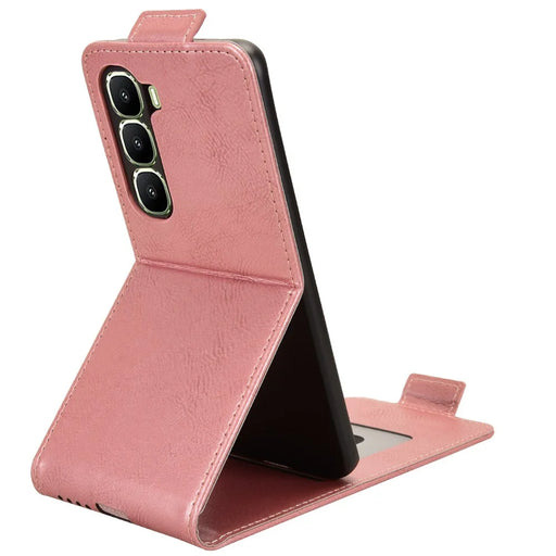 For Infinix Hot 60 Pro+ 4G Stand Case Magnetic Clasp Vertical Flip Leather Phone Cover with Card Holder - Rose Gold - 2