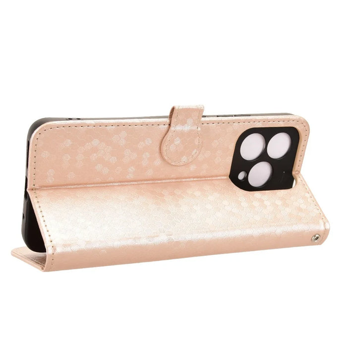 For Cubot A40 Wallet Case Dot Pattern Imprint PU Leather Phone Cover with Wrist Strap - Rose Gold - 3
