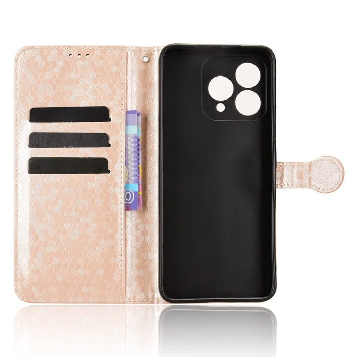 For Cubot A40 Wallet Case Dot Pattern Imprint PU Leather Phone Cover with Wrist Strap - Rose Gold - 4