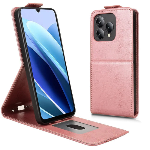 For Cubot A40 Stand Case Magnetic Clasp Vertical Flip Leather Phone Cover with Card Holder - Rose Gold - 1