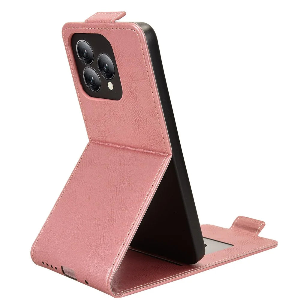 For Cubot A40 Stand Case Magnetic Clasp Vertical Flip Leather Phone Cover with Card Holder - Rose Gold - 2