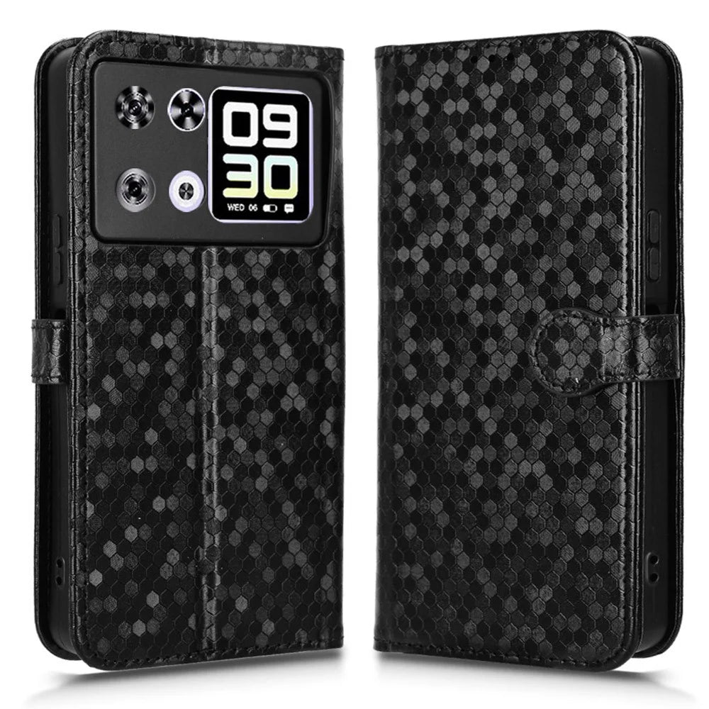 For Cubot P90 Wallet Case Dot Pattern Imprint PU Leather Phone Cover with Wrist Strap - Black - 1