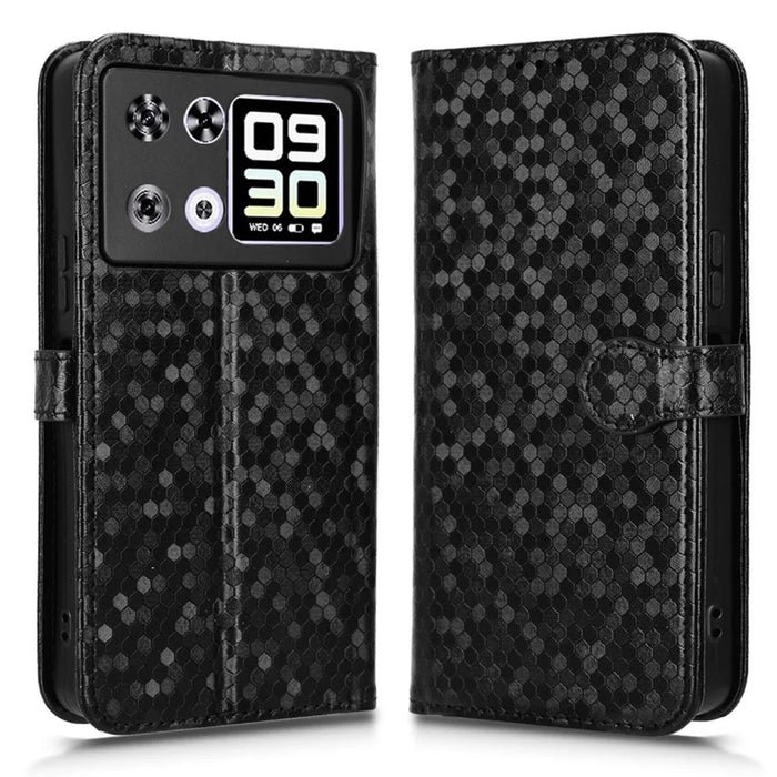 For Cubot P90 Wallet Case Dot Pattern Imprint PU Leather Phone Cover with Wrist Strap - Black - 1