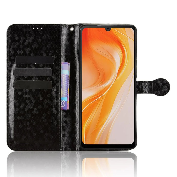 For Cubot P90 Wallet Case Dot Pattern Imprint PU Leather Phone Cover with Wrist Strap - Black - 2