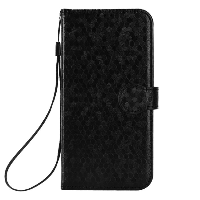 For Cubot P90 Wallet Case Dot Pattern Imprint PU Leather Phone Cover with Wrist Strap - Black - 5