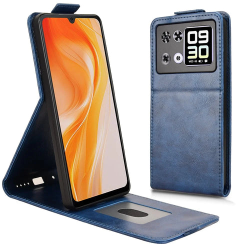 For Cubot P90 Stand Case Magnetic Clasp Vertical Flip Leather Phone Cover with Card Holder - Dark Blue - 1