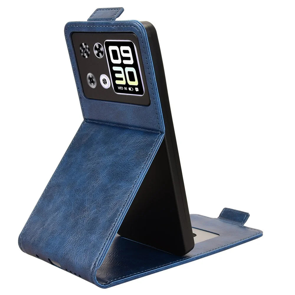 For Cubot P90 Stand Case Magnetic Clasp Vertical Flip Leather Phone Cover with Card Holder - Dark Blue - 2