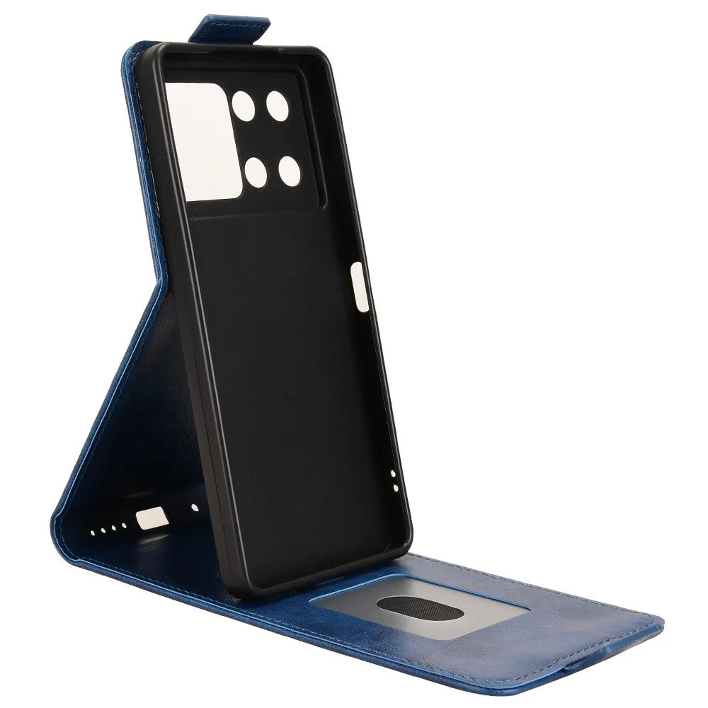 For Cubot P90 Stand Case Magnetic Clasp Vertical Flip Leather Phone Cover with Card Holder - Dark Blue - 3