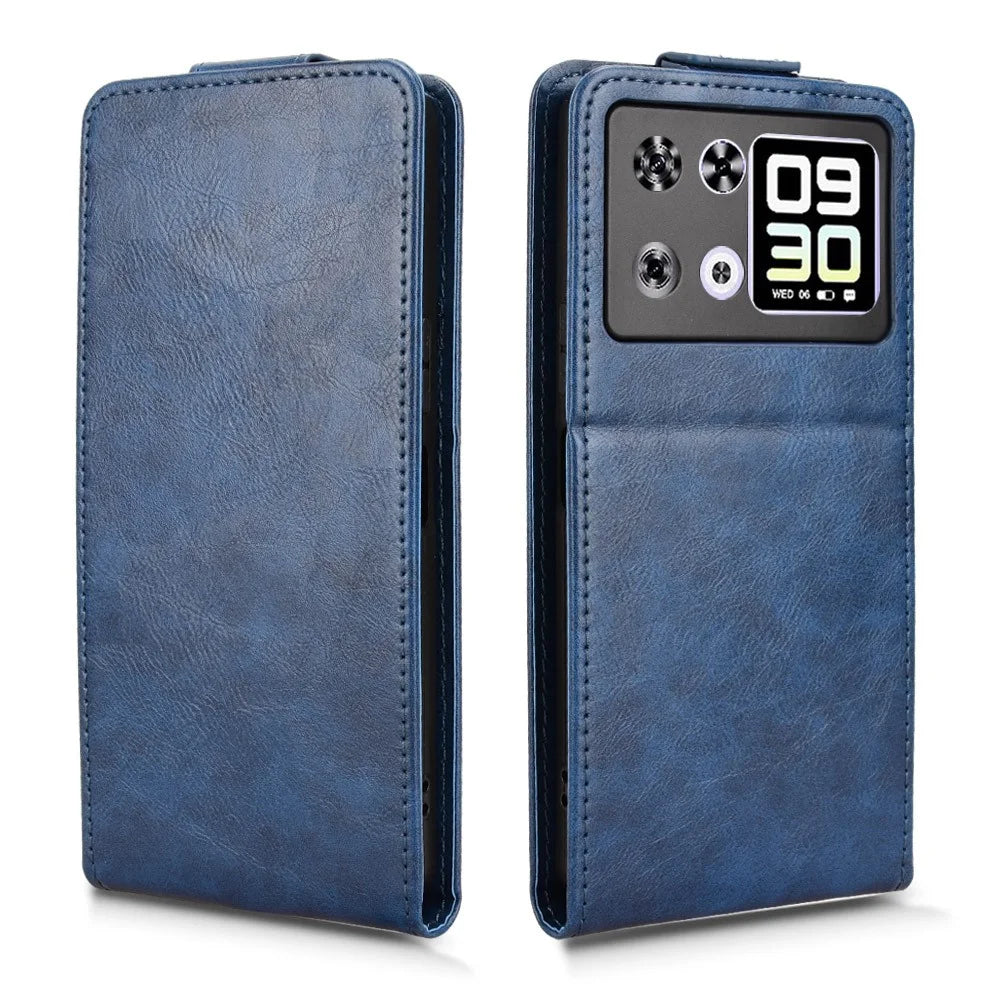 For Cubot P90 Stand Case Magnetic Clasp Vertical Flip Leather Phone Cover with Card Holder - Dark Blue - 5