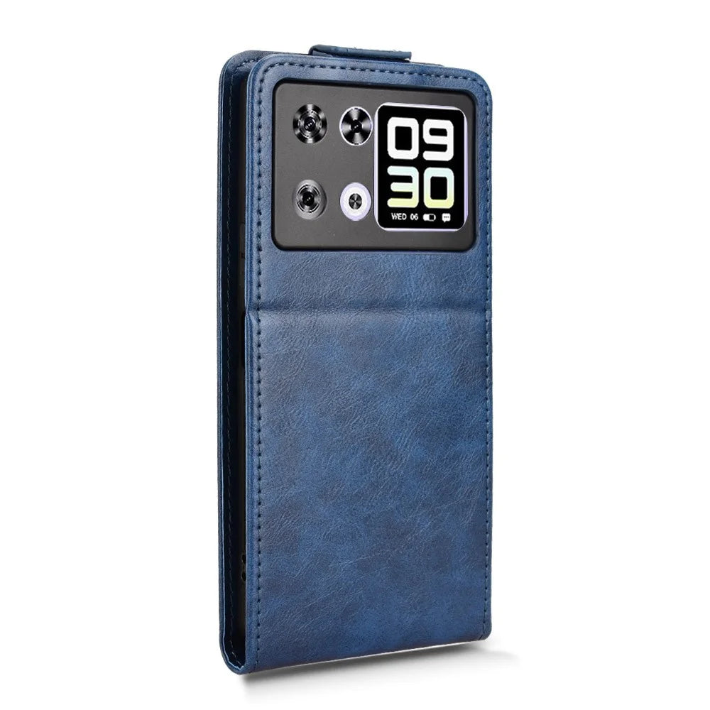 For Cubot P90 Stand Case Magnetic Clasp Vertical Flip Leather Phone Cover with Card Holder - Dark Blue - 7