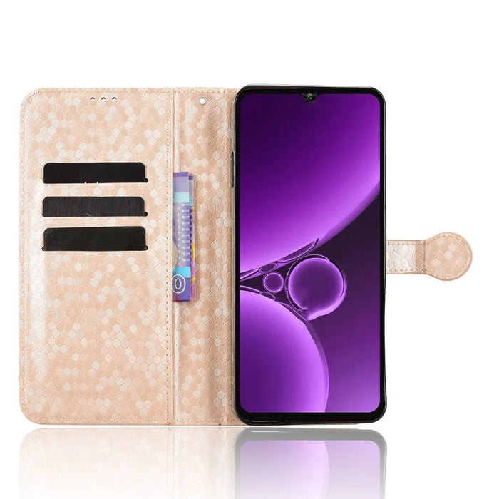 For Oukitel C59 Pro  /  C59 Wallet Case Dot Pattern Imprint PU Leather Phone Cover with Wrist Strap - Rose Gold - 2