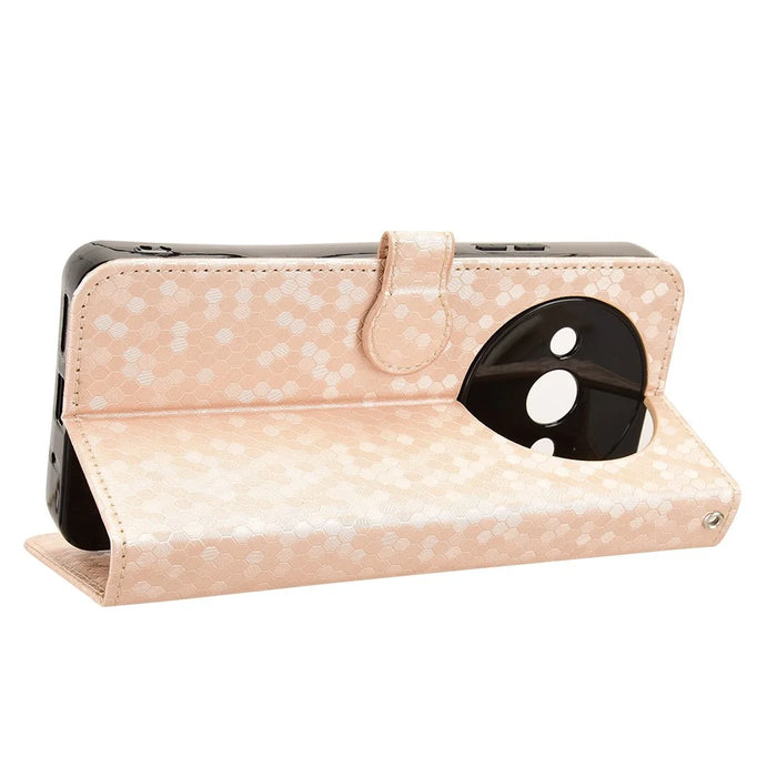 For Oukitel C59 Pro  /  C59 Wallet Case Dot Pattern Imprint PU Leather Phone Cover with Wrist Strap - Rose Gold - 3
