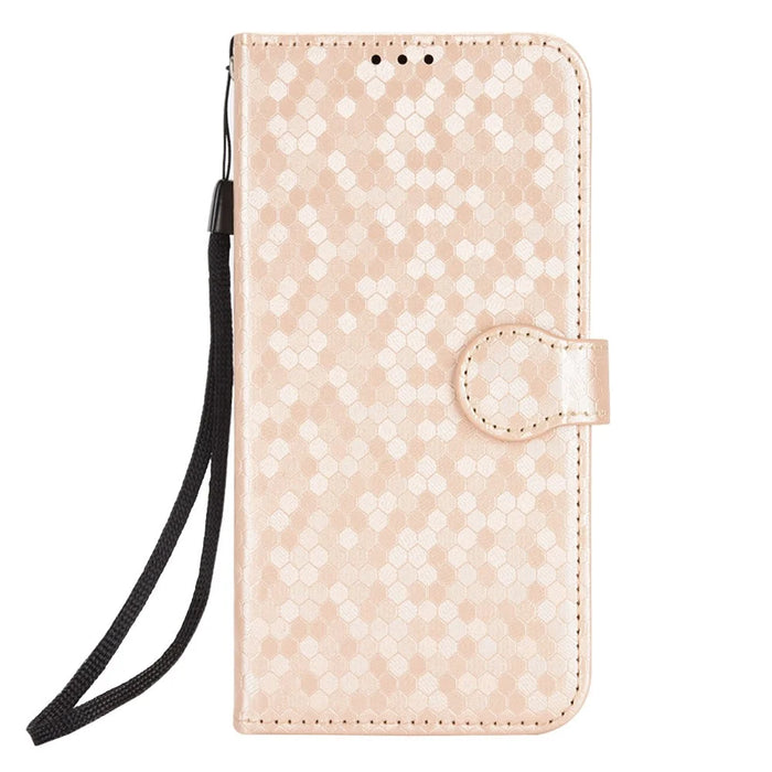 For Oukitel C59 Pro  /  C59 Wallet Case Dot Pattern Imprint PU Leather Phone Cover with Wrist Strap - Rose Gold - 5