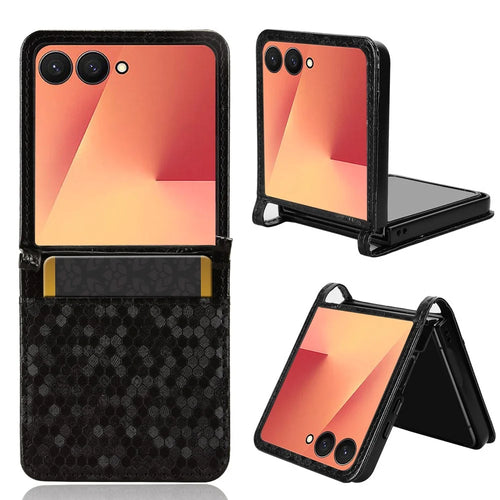 For Samsung Galaxy Z Flip7 5G Case with Card Slot Dot Pattern Imprint PC + PU Leather Phone Cover - Black - 1