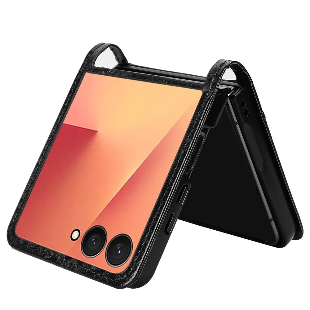 For Samsung Galaxy Z Flip7 5G Case with Card Slot Dot Pattern Imprint PC + PU Leather Phone Cover - Black - 2