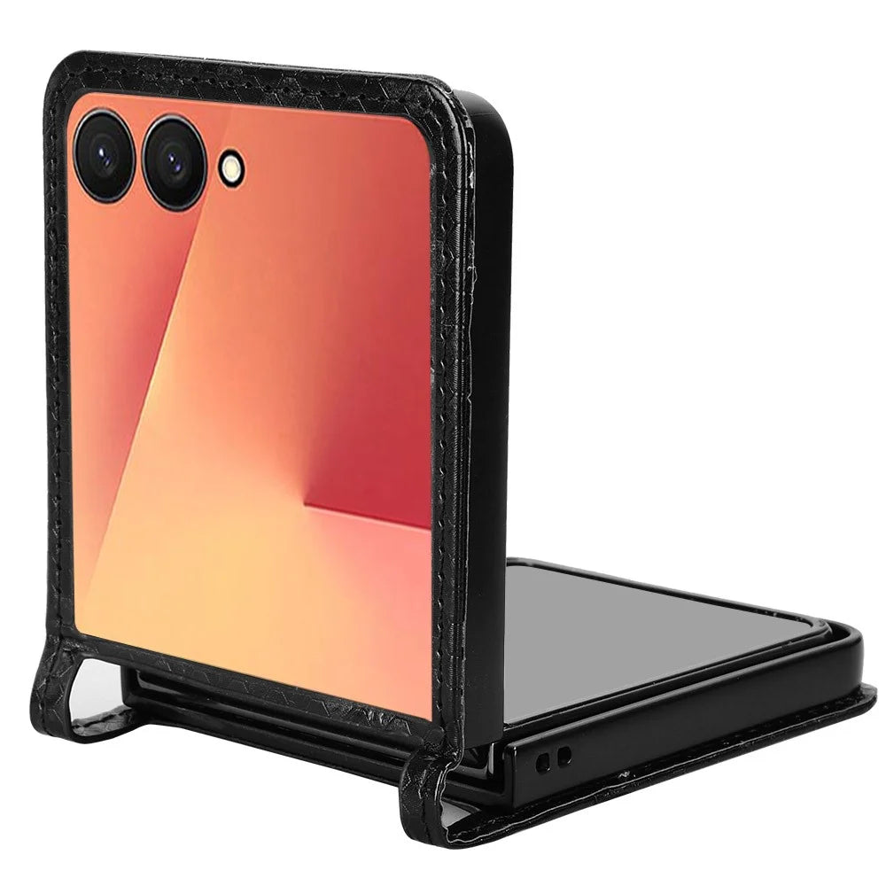For Samsung Galaxy Z Flip7 5G Case with Card Slot Dot Pattern Imprint PC + PU Leather Phone Cover - Black - 3