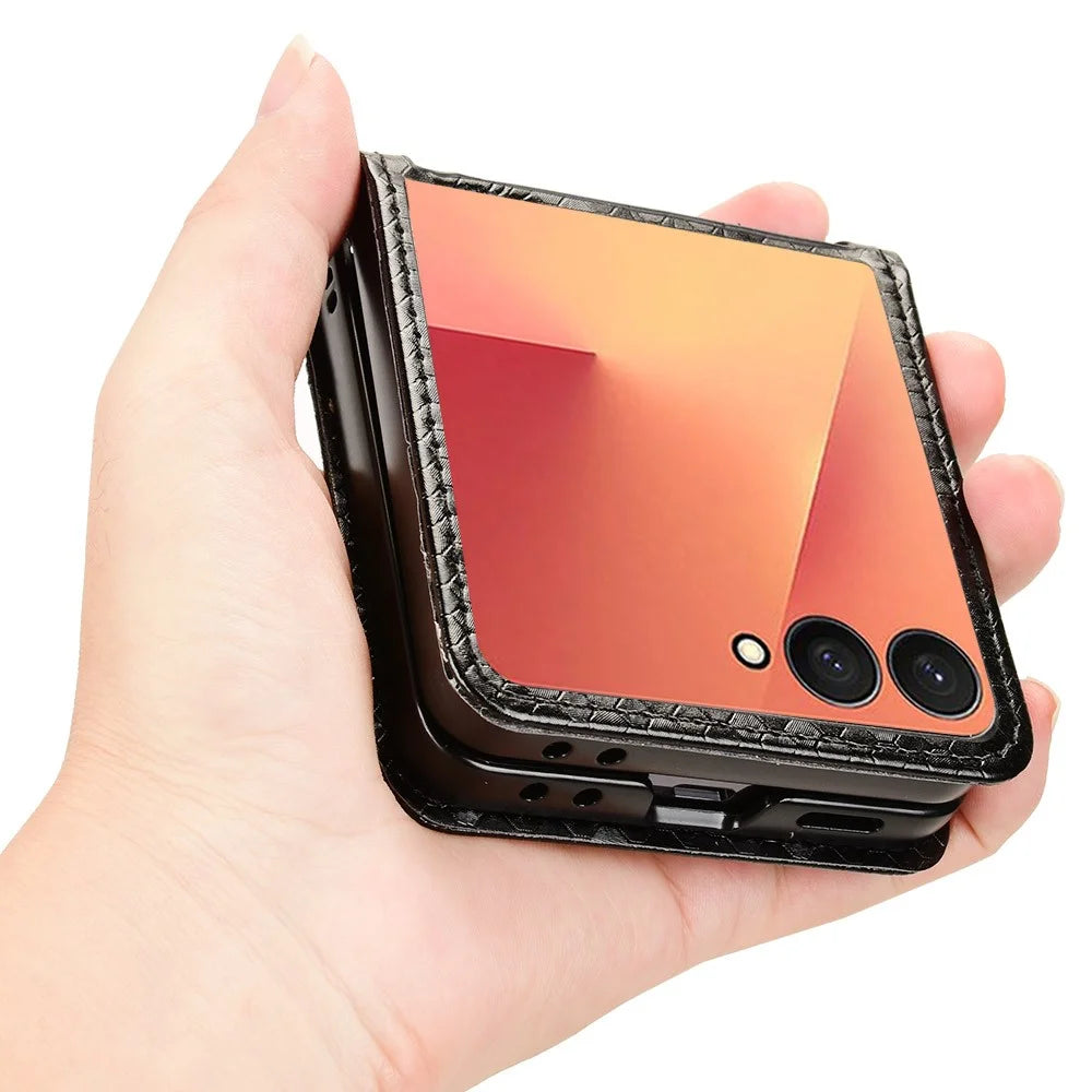 For Samsung Galaxy Z Flip7 5G Case with Card Slot Dot Pattern Imprint PC + PU Leather Phone Cover - Black - 4