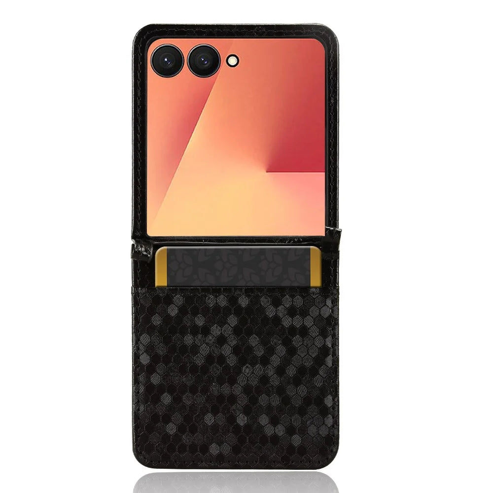 For Samsung Galaxy Z Flip7 5G Case with Card Slot Dot Pattern Imprint PC + PU Leather Phone Cover - Black - 5