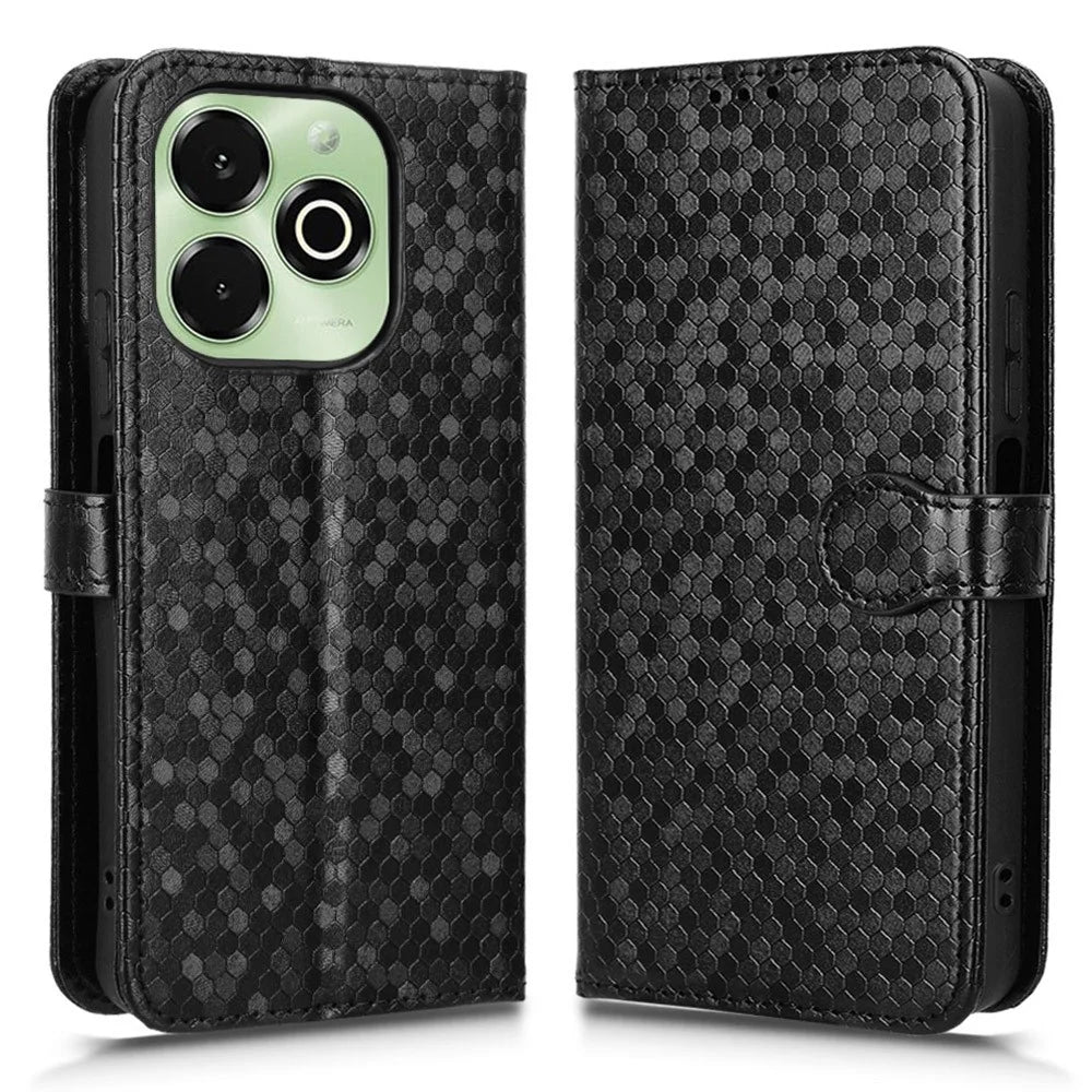 For Umidigi G9x 4G  /  G100x 4G Wallet Case Dot Pattern Imprint PU Leather Phone Cover with Wrist Strap - Black - 1