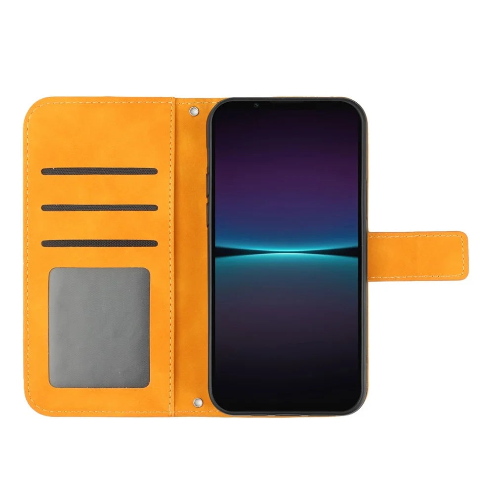 For Sony Xperia 1 IV 5G HT04 Sunflower Imprinted Drop-proof Stand Wallet Case Skin-touch PU Leather Phone Cover with Shoulder Strap - Yellow - 2