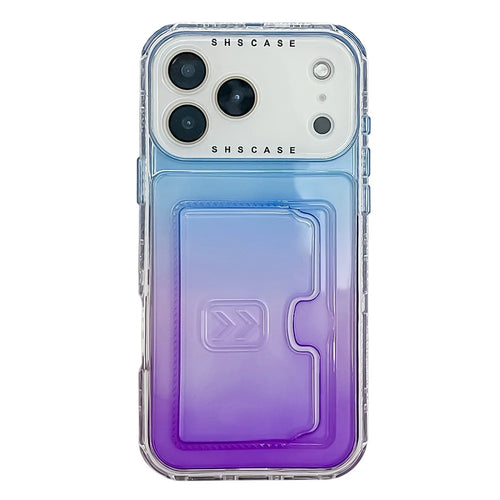 For iPhone 18 Pro Max / 17 Pro Max Case Card Holder Gradient Color PC + TPU Anti Drop Phone Back Cover with Lens Film - Blue / Purple - 1