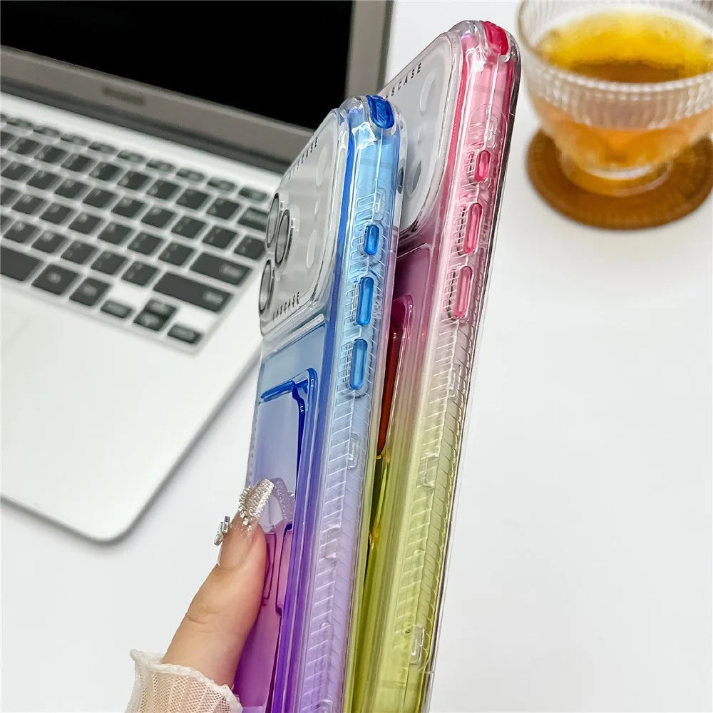 For iPhone 18 Pro Max / 17 Pro Max Case Card Holder Gradient Color PC + TPU Anti Drop Phone Back Cover with Lens Film - Blue / Purple - 7