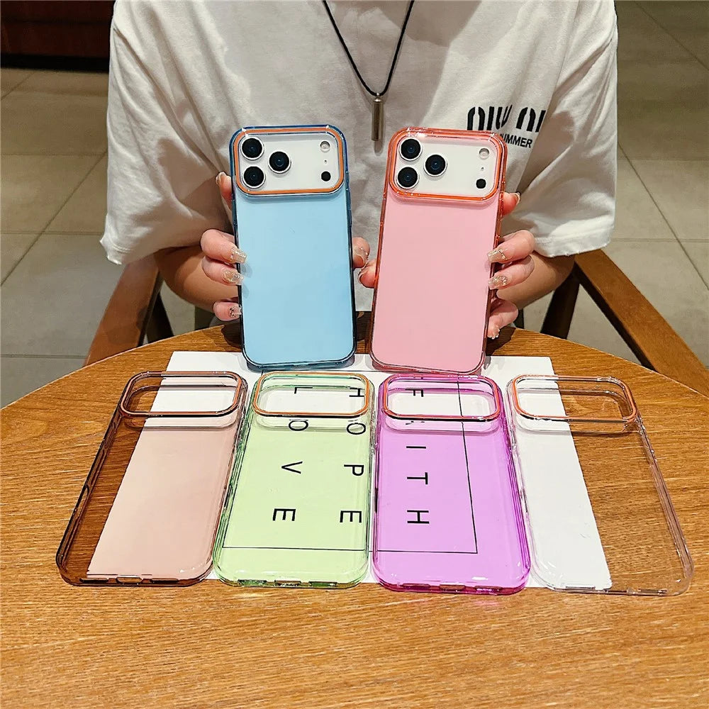 For iPhone 18 Pro / 17 Pro Case TPU + PC Shockproof Phone Back Cover with Orange Camera Edge - Transparent Black - 6
