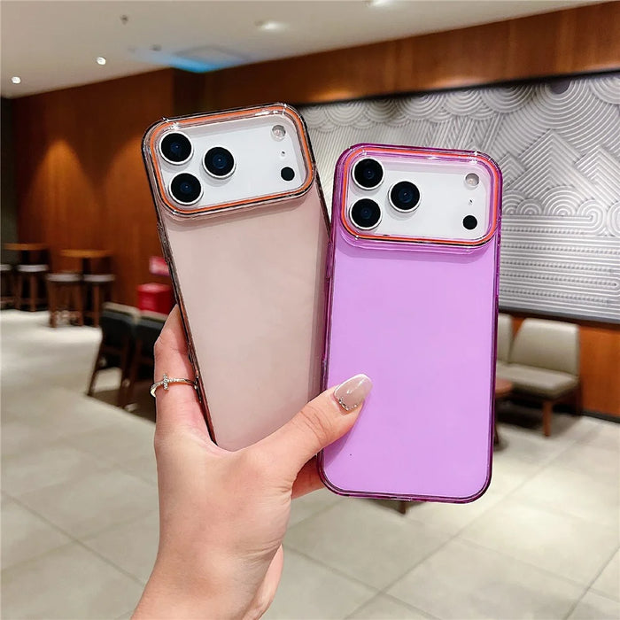 For iPhone 18 Pro Max / 17 Pro Max Case TPU + PC Shockproof Phone Back Cover with Orange Camera Edge - Transparent Black - 2