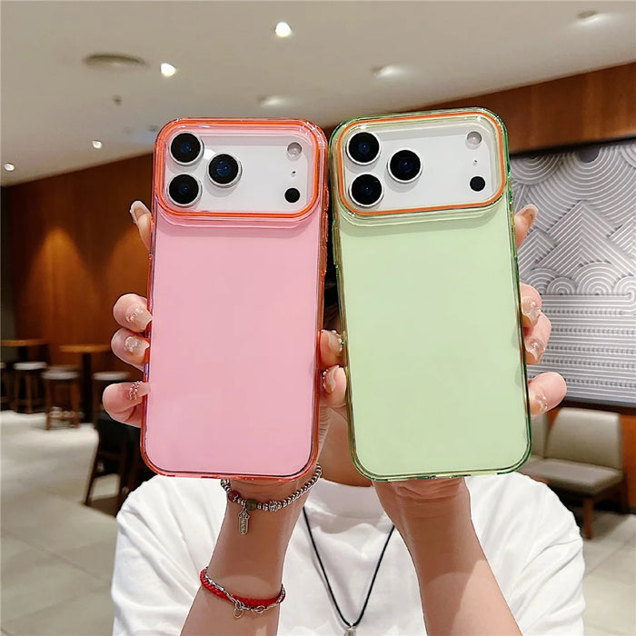 For iPhone 18 Pro Max / 17 Pro Max Case TPU + PC Shockproof Phone Back Cover with Orange Camera Edge - Transparent Black - 3