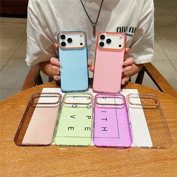 For iPhone 18 Pro Max / 17 Pro Max Case TPU + PC Shockproof Phone Back Cover with Orange Camera Edge - Transparent Black - 6