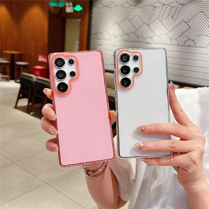For Samsung Galaxy S25 Ultra Case TPU + PC Shockproof Phone Back Cover with Orange Camera Edge - Transparent Pink - 2