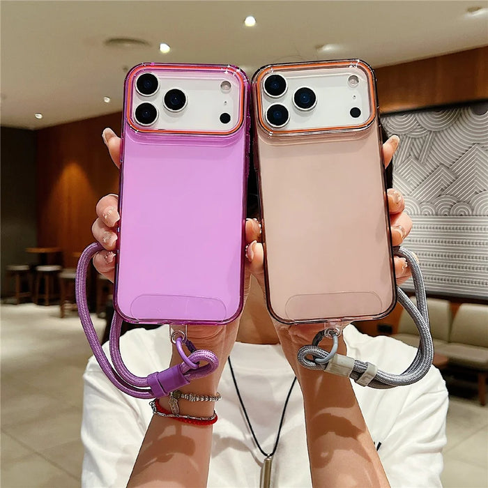 For iPhone 18 Pro Max / 17 Pro Max Case with Wrist Strap / Orange Camera Edge TPU + PC Shockproof Phone Back Cover - Transparent Green - 5