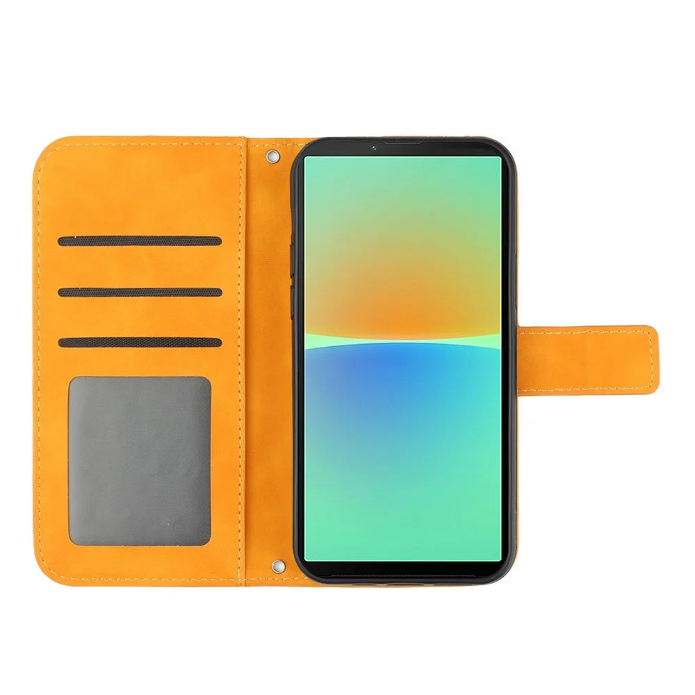 For Sony Xperia 10 IV 5G HT04 Sunflower Imprinted Skin-touch Wallet Stand PU Leather Cover Inner TPU Phone Case with Shoulder Strap - Yellow - 2