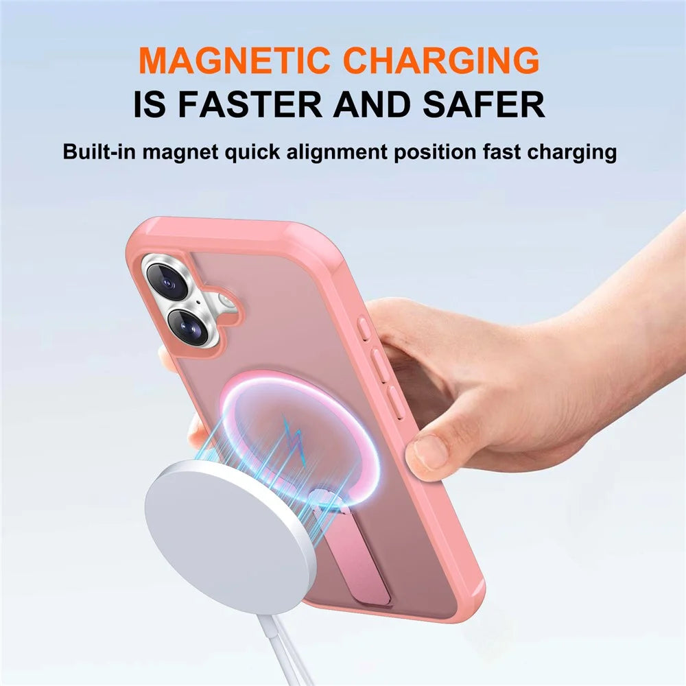 For iPhone 17 Case Compatible with MagSafe Kickstand TPU + PC Drop Protection Phone Cover - Pink - 2