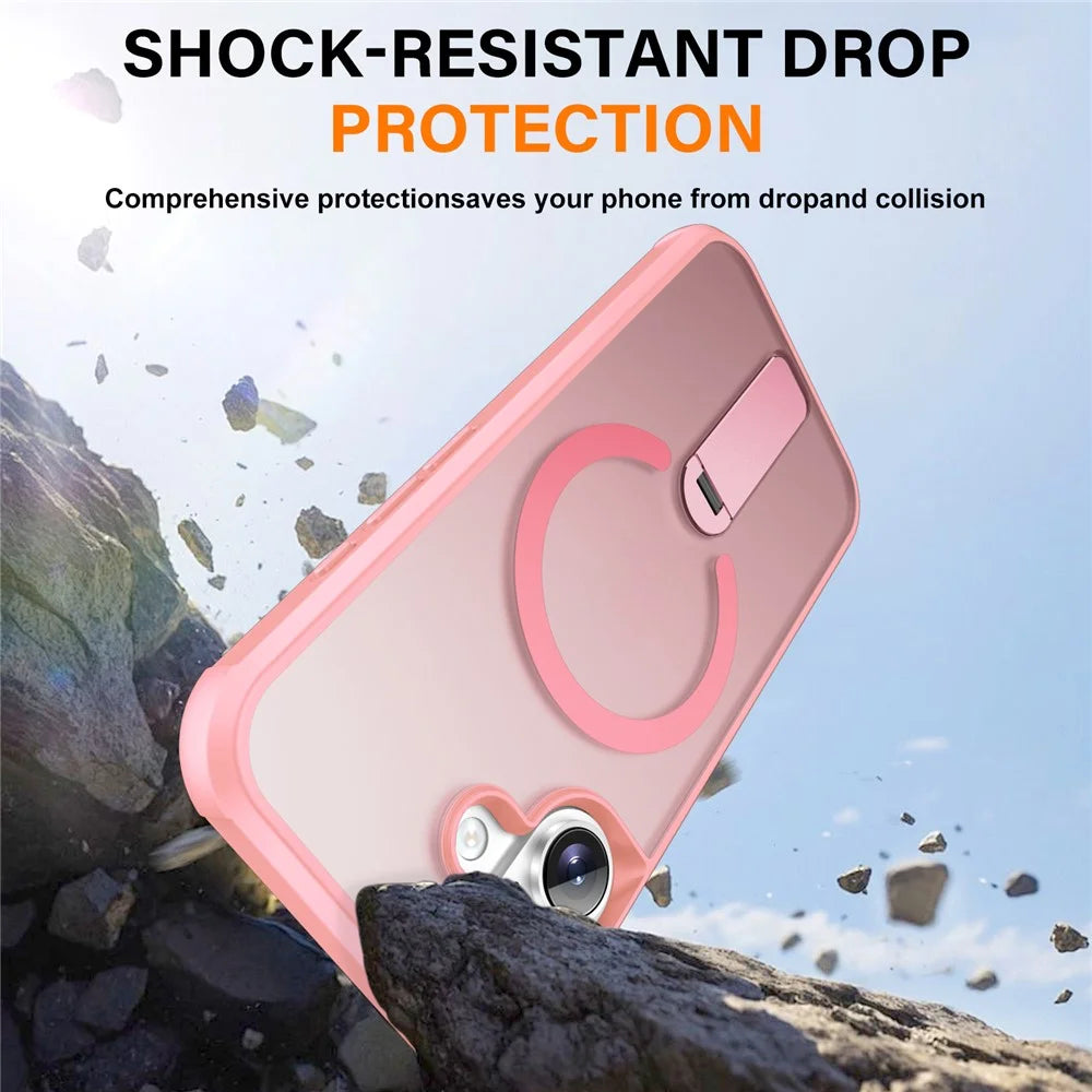 For iPhone 17 Case Compatible with MagSafe Kickstand TPU + PC Drop Protection Phone Cover - Pink - 3