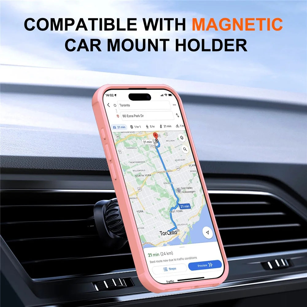 For iPhone 17 Case Compatible with MagSafe Kickstand TPU + PC Drop Protection Phone Cover - Pink - 4