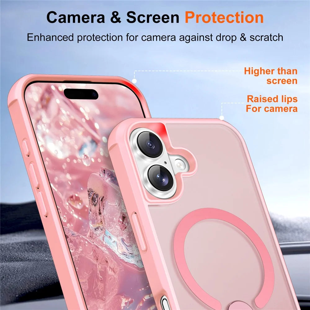For iPhone 17 Case Compatible with MagSafe Kickstand TPU + PC Drop Protection Phone Cover - Pink - 5